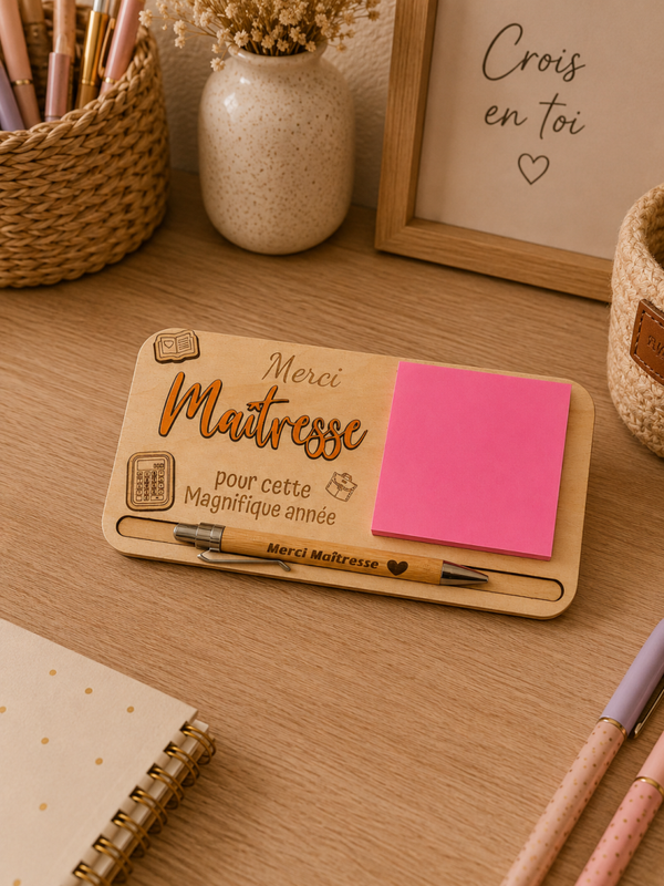 Bloc notes personnalisé en bois – Cadeau Maîtresse / Maître