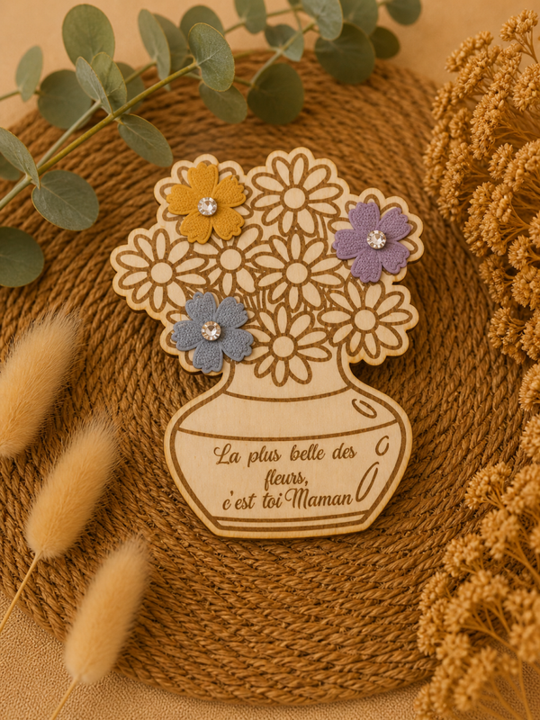Magnet bouquet de fleurs en bois – Cadeau tendre pour Maman