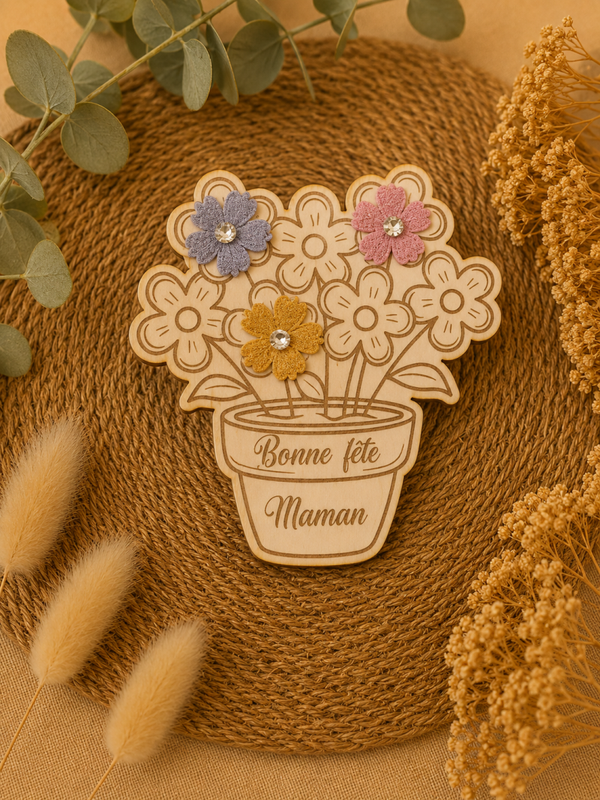 Magnet bouquet de fleurs en bois – Cadeau tendre pour Maman