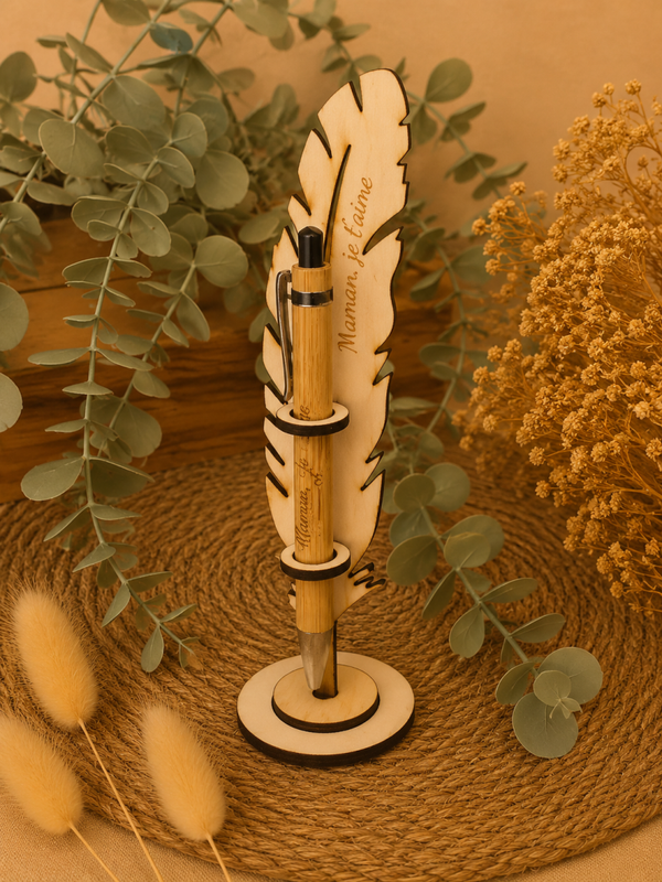 Porte-stylo plume en bois personnalisé – Cadeau élégant pour Maman