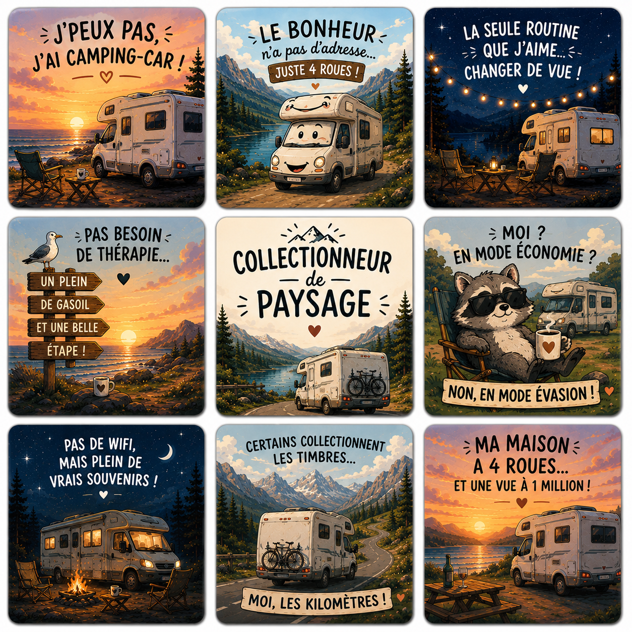 Collection de magnets Camping-Car – 5x5 cm 🚐✨
