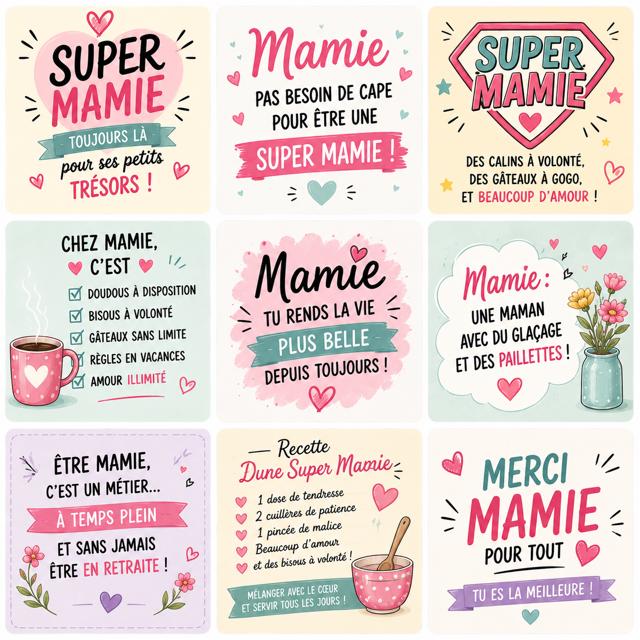 Collection de magnets Mamie – 5x5 cm 💖👵