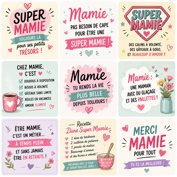 Collection de magnets Mamie – 5x5 cm 💖👵