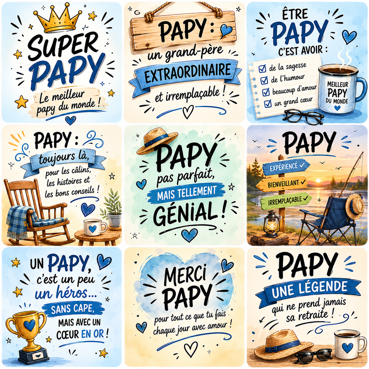 Collection de magnets Papy – 5x5 cm 💙👴