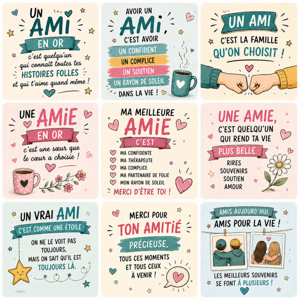Collection de magnets Amitié – 5x5 cm 💖✨