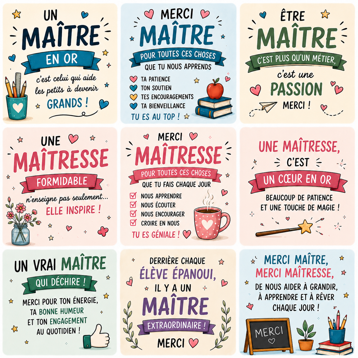 Collection de magnets Maître & Maîtresse – 5x5 cm 🍎✨