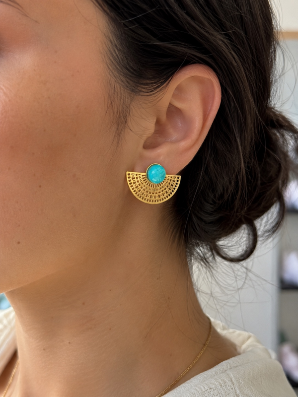 💙 Fiche produit – Boucles d’oreilles éventail turquoise ✨