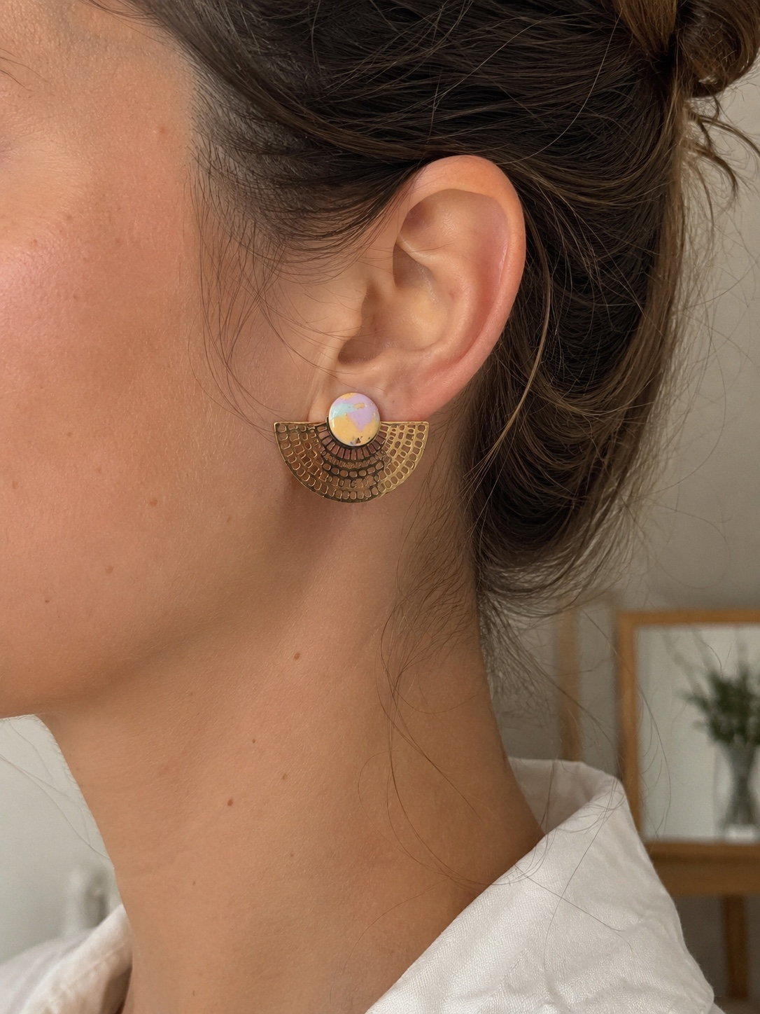 ✨ Fiche produit – Boucles d’oreilles éventail pastel 💜