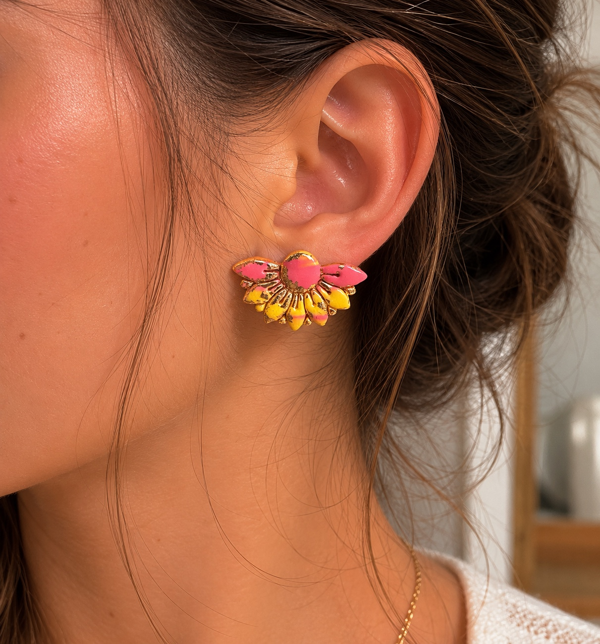 🌺 Fiche produit – Boucles d’oreilles fleur tropicale 💖