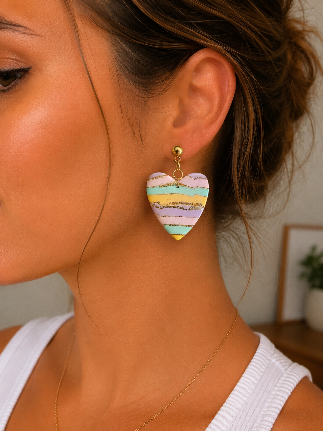 💜 Fiche produit – Boucles d’oreilles Cœur Pastel Doré ✨