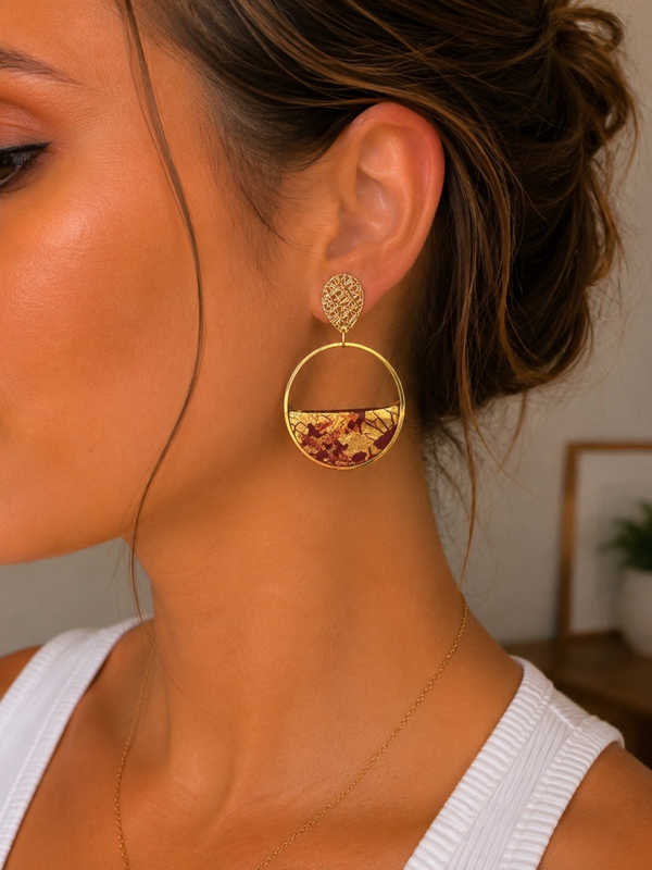 ✨ Fiche produit – Boucles d’oreilles Éclat Bohème Bordeaux 💛