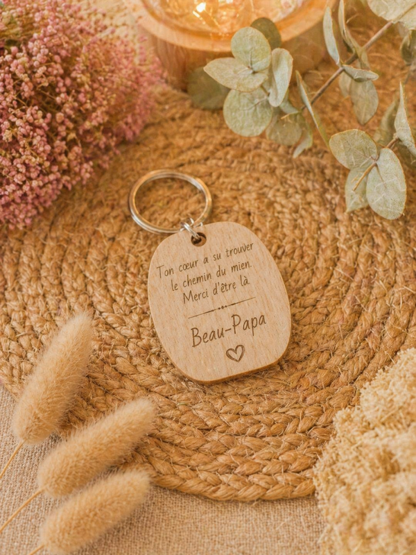 🌿 Porte-clés Papa – Message gravé en bois personnalisé