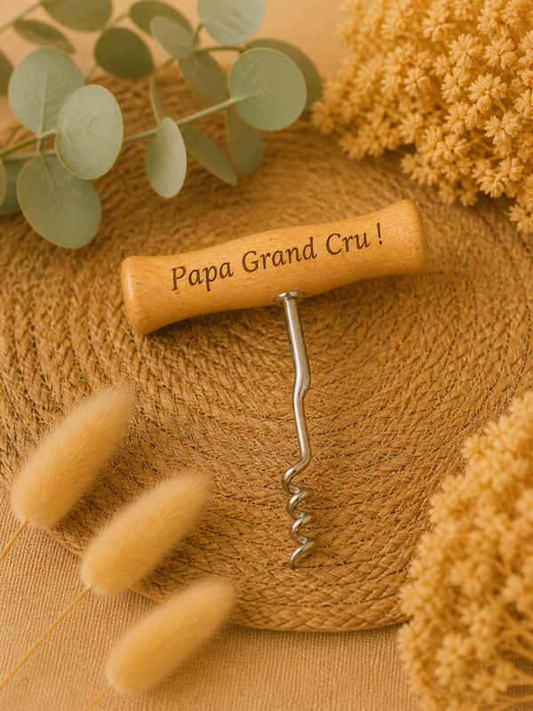Tire-bouchon personnalisé en bois – Cadeau original pour Papa & amateurs de vin