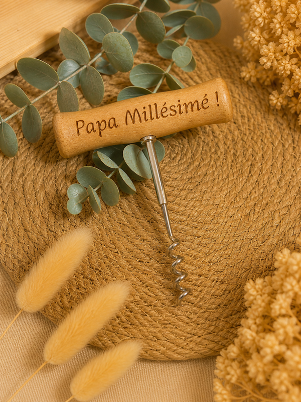 Tire-bouchon personnalisé en bois – Cadeau original pour Papa & amateurs de vin