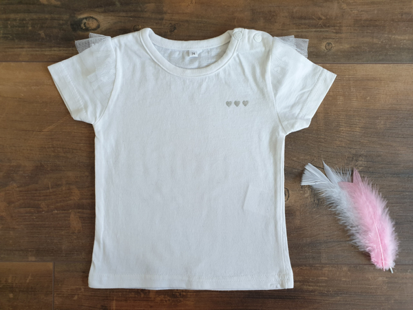 Wit shirtje met tule Maat 74