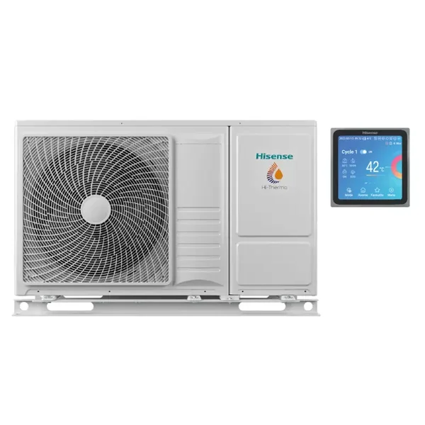 Pompa di calore reversibile monoblocco Aria-Acqua 10 kW R32 Hisense Hi-Therma AHZ-100HCDS1  con Comando per controllo remoto a filo Touch HSXM-FE01 per riscaldamento/raffrescamento - Primo avviamento incluso