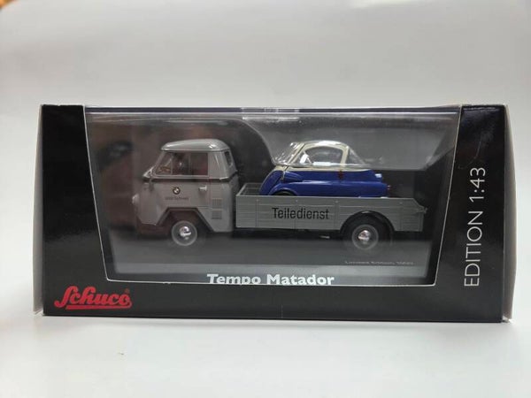 Schuco Tempo Matador Tieflader BMW Teiledienst mit BMW Isetta 1:43