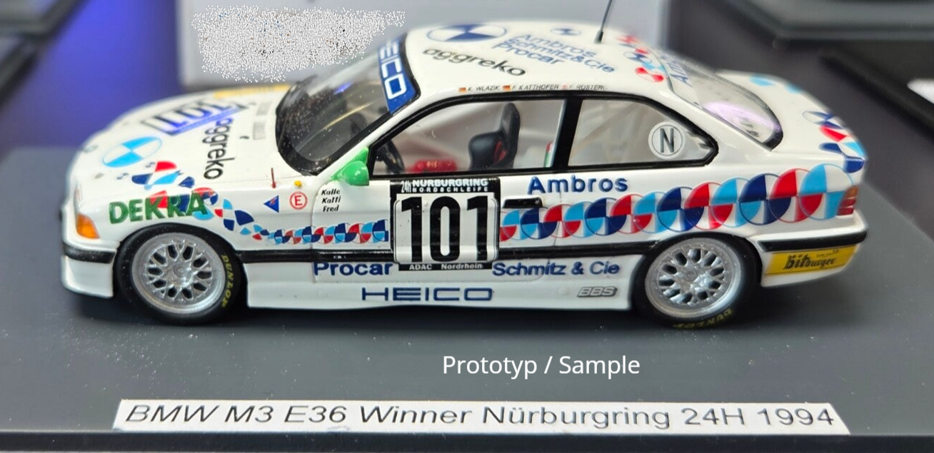 Spark BMW M3 E36 Heico Motorsport Sieger 24h Nürburgring 1994 Karl Heinz Wlazik * Frank Katthöfer * Fred Rosterg 43NUR1994 1:43