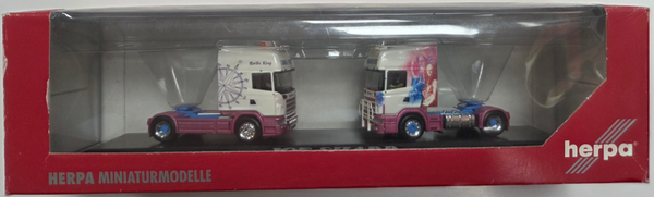 Herpa Scania Zugmaschinen Set in PC Box JOE SHARP Spedition 1:87 # 120968r 1:87 # 121149