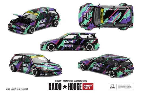Mini GT Honda Civic (EF) Kaido Works HKS 1987 KHMG303 1:64
