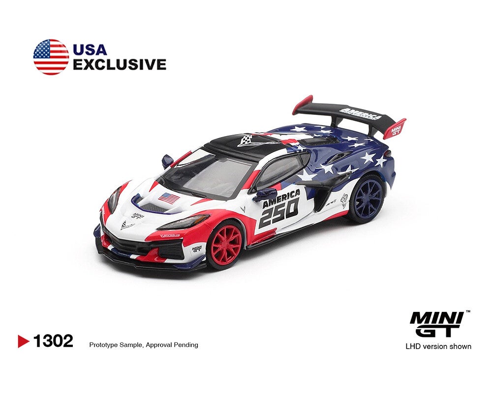 Mini GT Chevrolet Corvette ZR1 America 250 USA Exclusive (BLISTER PACK) 2026 MGT01302-BL 1:64