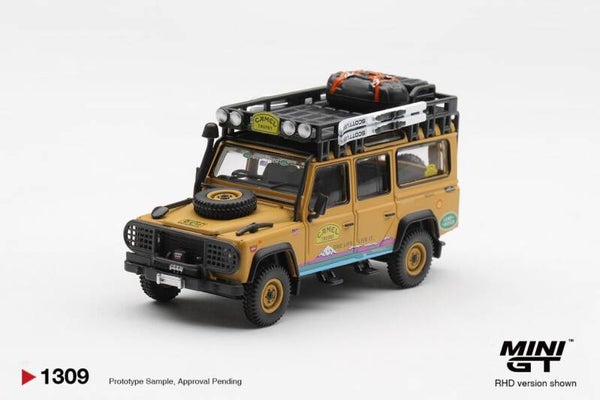 Mini GT Land Rover Defender 110 Camel Trophy Team USA Tierra del Fuego CT10 1998 MGT01309-R 1:64