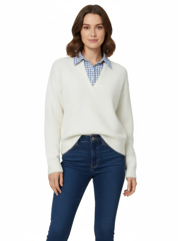 Pull col à carreaux