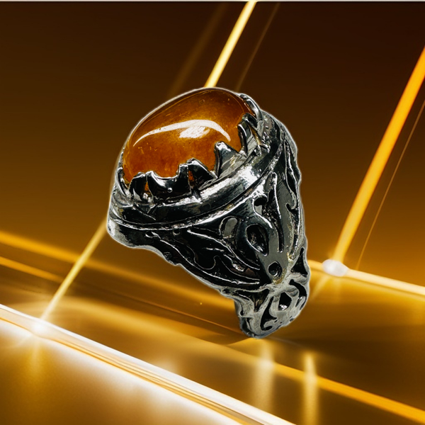 Bague Iranienne pour Homme-argent 925, avec pierre Aqueeq Naturel Yemani.