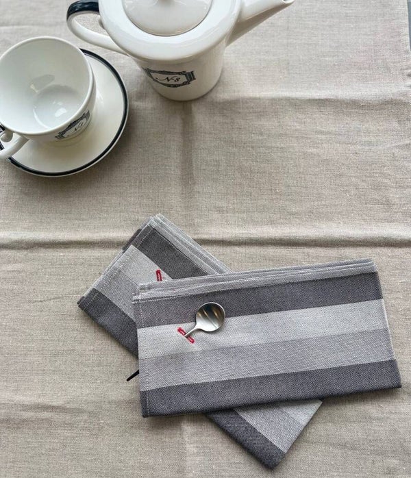 Serviette de table en coton à rayures gris perle