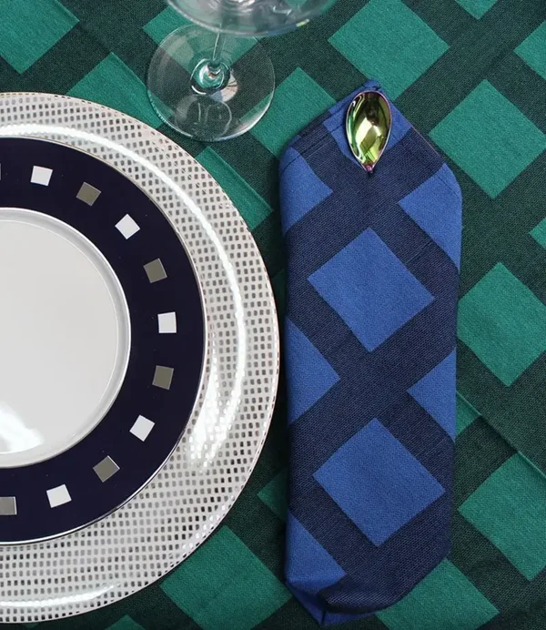 Serviette de table à carreaux bleus en coton