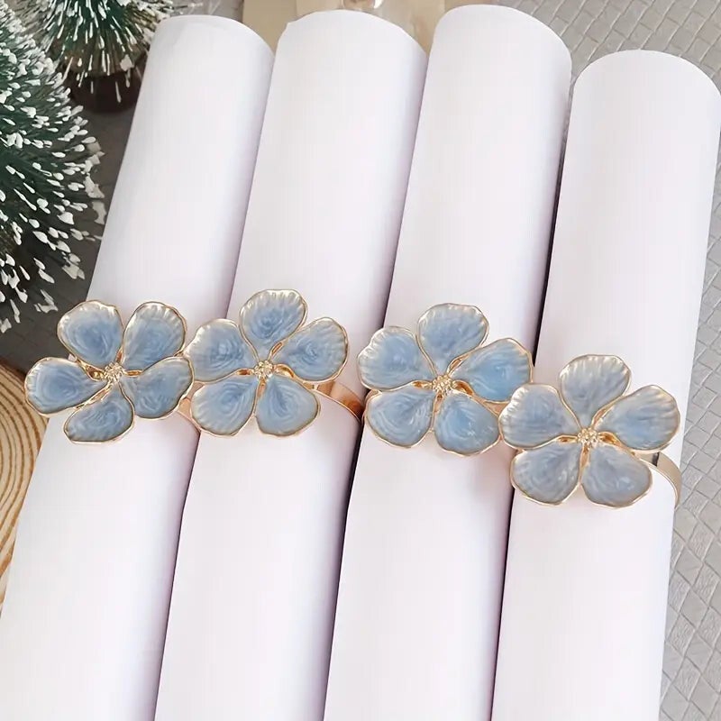 Rond de serviette en métal fleur bleue vintage