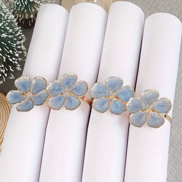 Rond de serviette en métal fleur bleue vintage