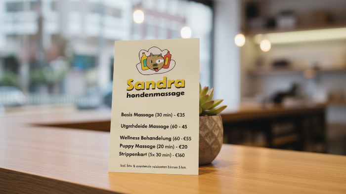 Een flyer mockup van Sandra s hondemassagesalon