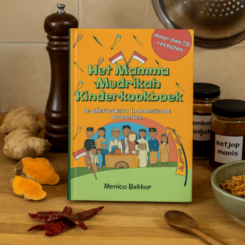 Het Mamma Mudrikah Kinderkookboek; de allerleukste Indonesiche gerechten. Ontwerp en vormgeving door karakterdesign.com