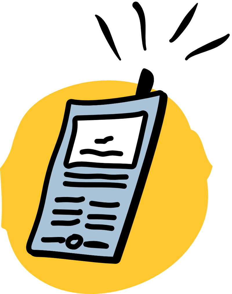 Telefoon met hand en het woord geslaagd. Illustratie van KArakterdesign