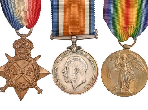 WWI British Army medal trio: 1914-15 Star, British War Medal, and Victory Medal, essential for tracing soldier records
