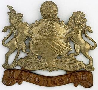 Manchester Regiment cap badge used to illustrate a First World War military research case study involving a soldier with two service numbers.