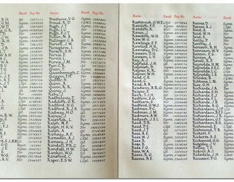 Military remembrance document showing names and service details of fallen British soldiers