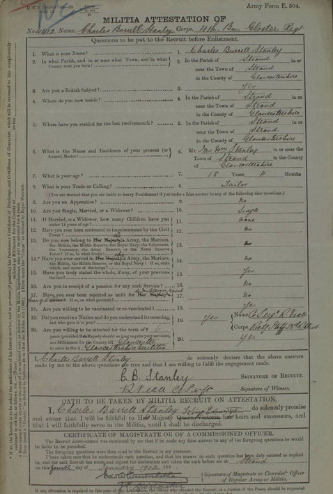 Example of a British Militia attestation paper from before WWI, used to trace early army enlistment records