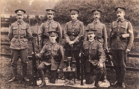 Group of WWI servicemen, illustrating typical soldiers recorded in British Army pension and discharge archives