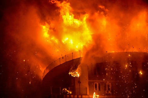 Flames representing the WWI soldier service records lost during German bombing raids on London archives