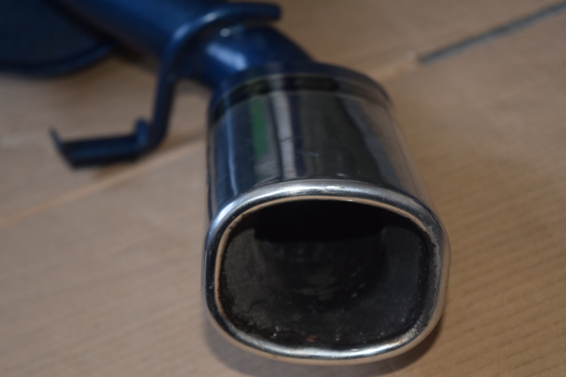 Peco power master PPM805 vauxhall Nova exhaust back box chrome 3 1/4 x 2 1/2 inch inward rolled tip