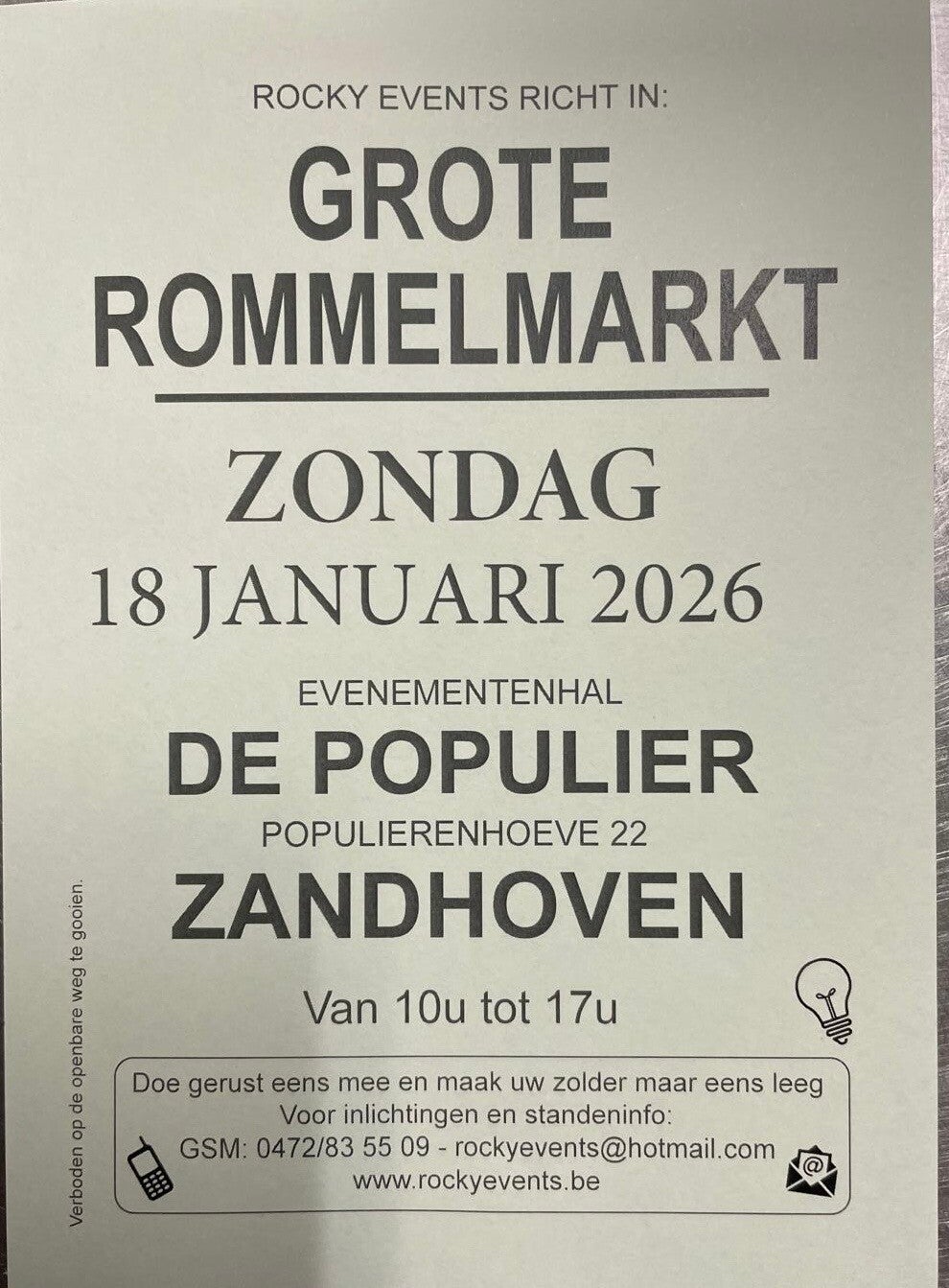 Rommelmarkt Zandhoven 18/01/2026