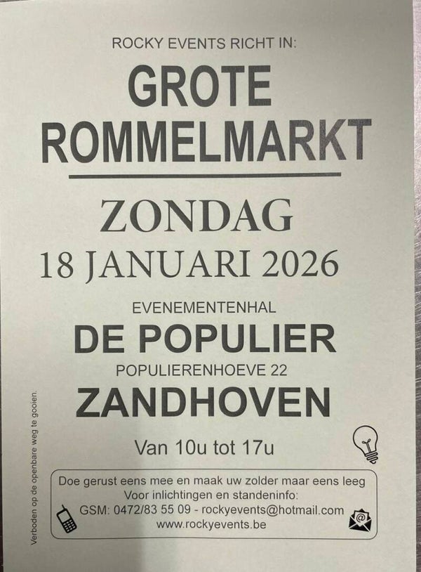 Rommelmarkt Zandhoven 18/01/2026