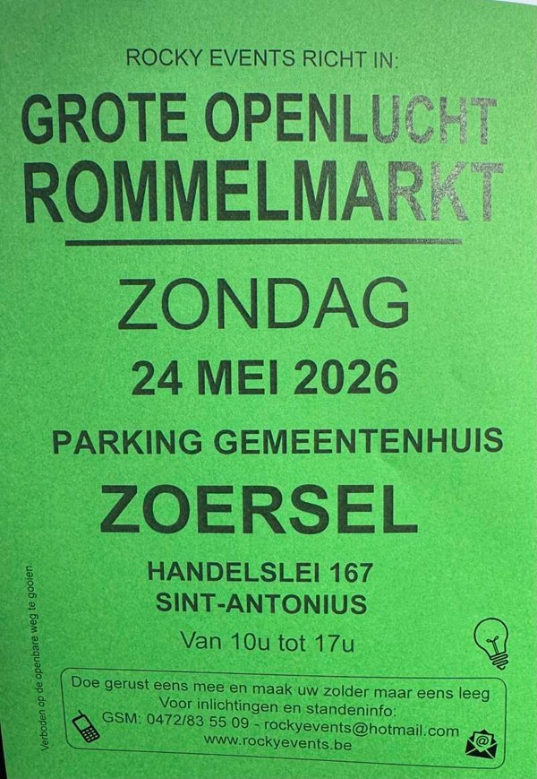 Grote openlucht Rommelmarkt Parking Gemeentenhuis Zoersel