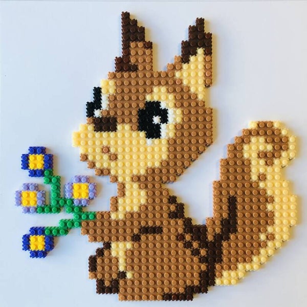 Eekhoorn met bloemetjes voor jou - bouwset met voorbeeld