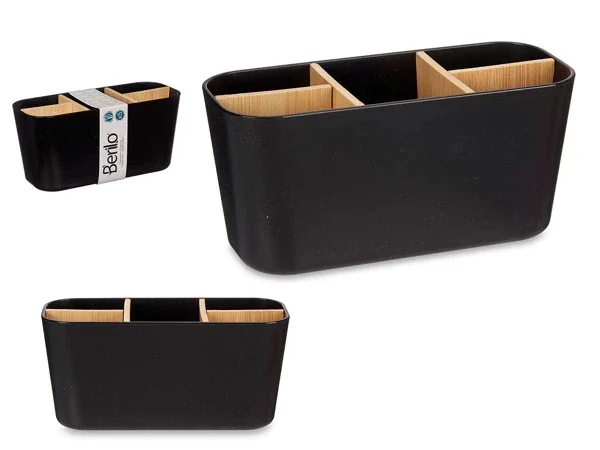 Ovaler Organizer 5 Löcher Bambus schwarz