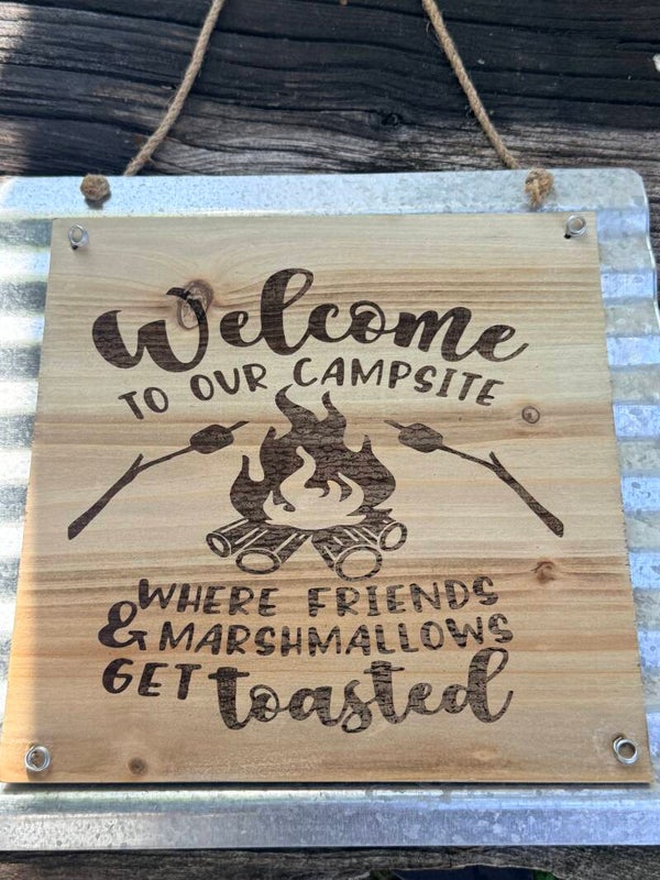 Rustic Camping Sign: "Where Friends & Marshmallows Get Toasted"