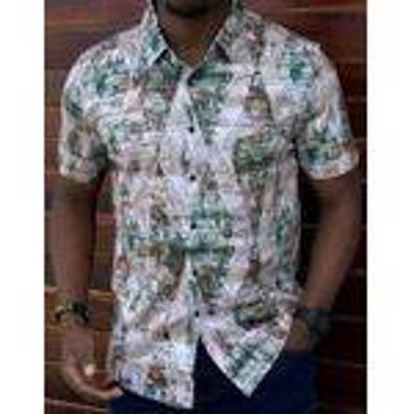 Men's Silk Floral Casual Button-Down Shirt Short Sleeve XLarge