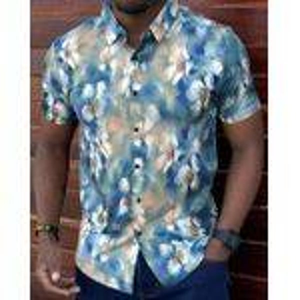 Men's Silk Casual Shirt Floral Short Sleeve Multi Colour Medium/Large